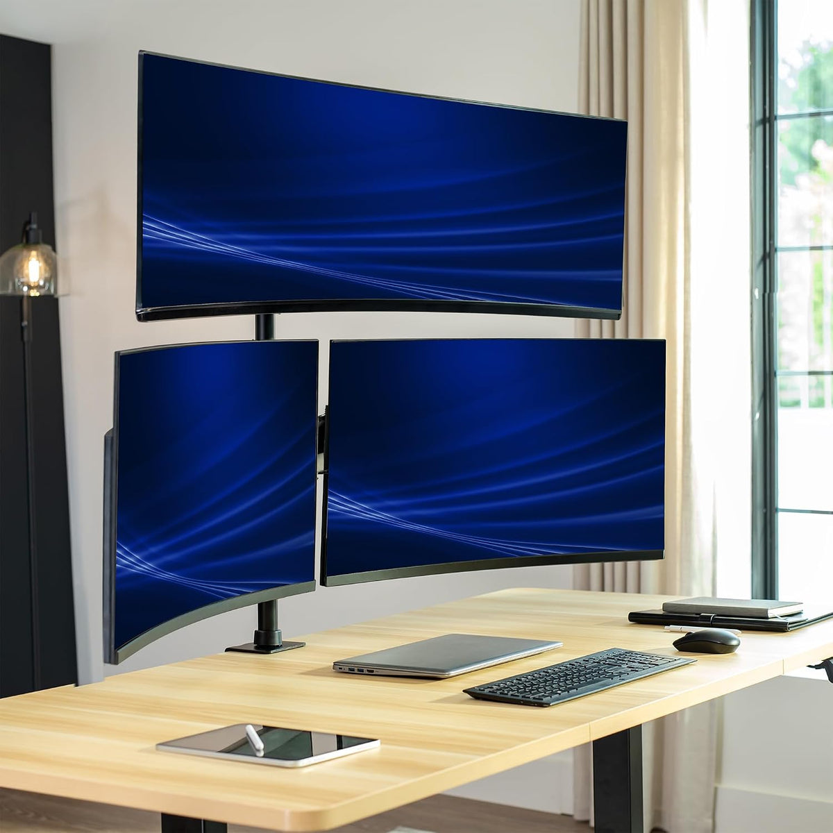 VIVO Triple Monitor Desk Mount, 32 to 49 inch Ultrawide Screens, One Fixed Sc...