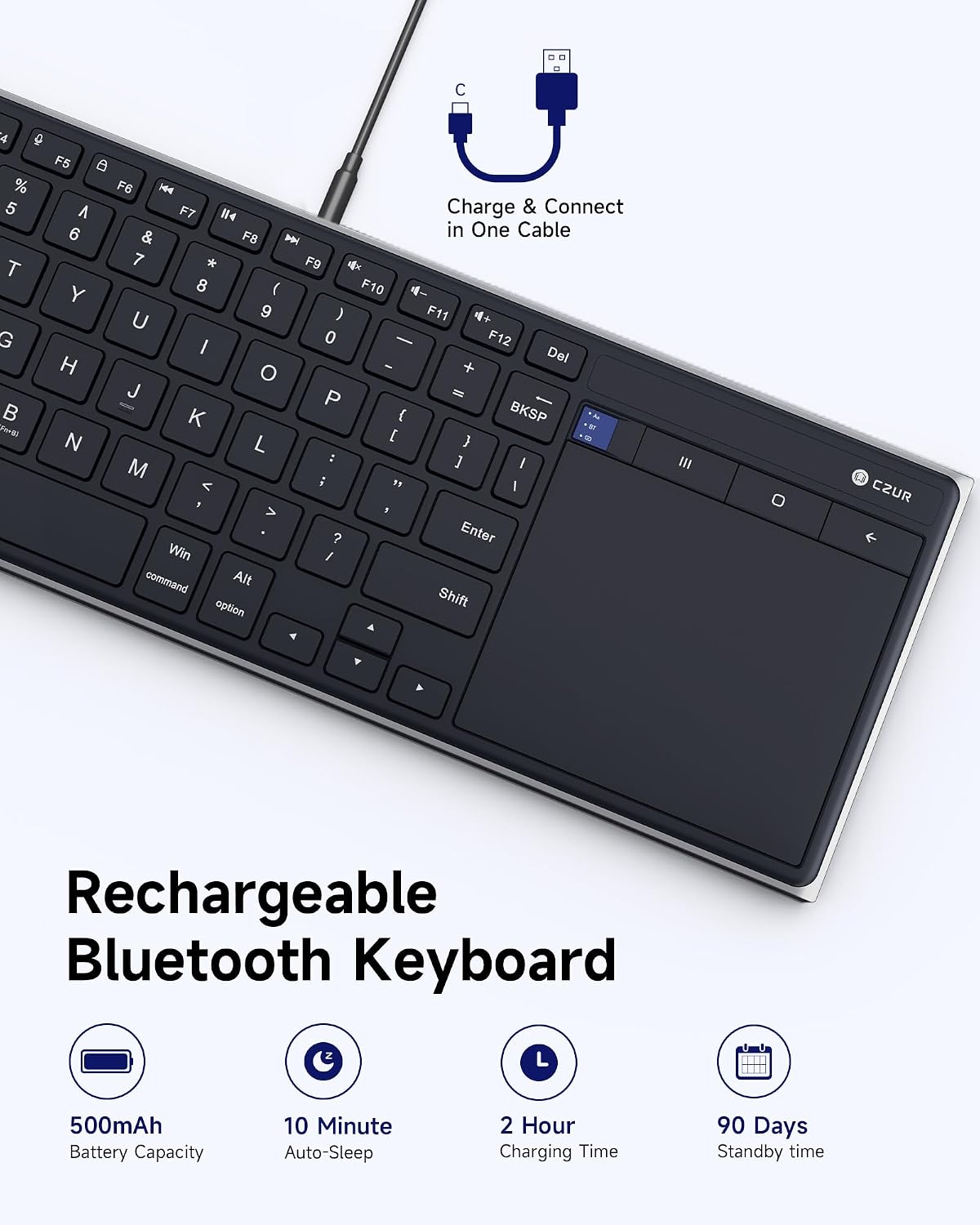 CZUR K5S Bluetooth Keyboard with Touchpad, Wireless & Wired Keyboard