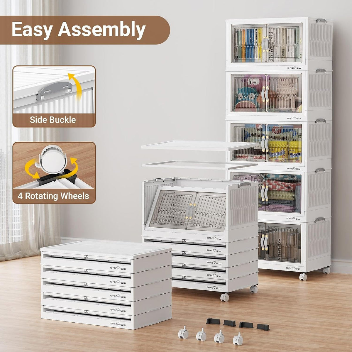 BROVIEW 400Qt Stackable Storage Bins with Lid, Extra Large Closet Organizer C...