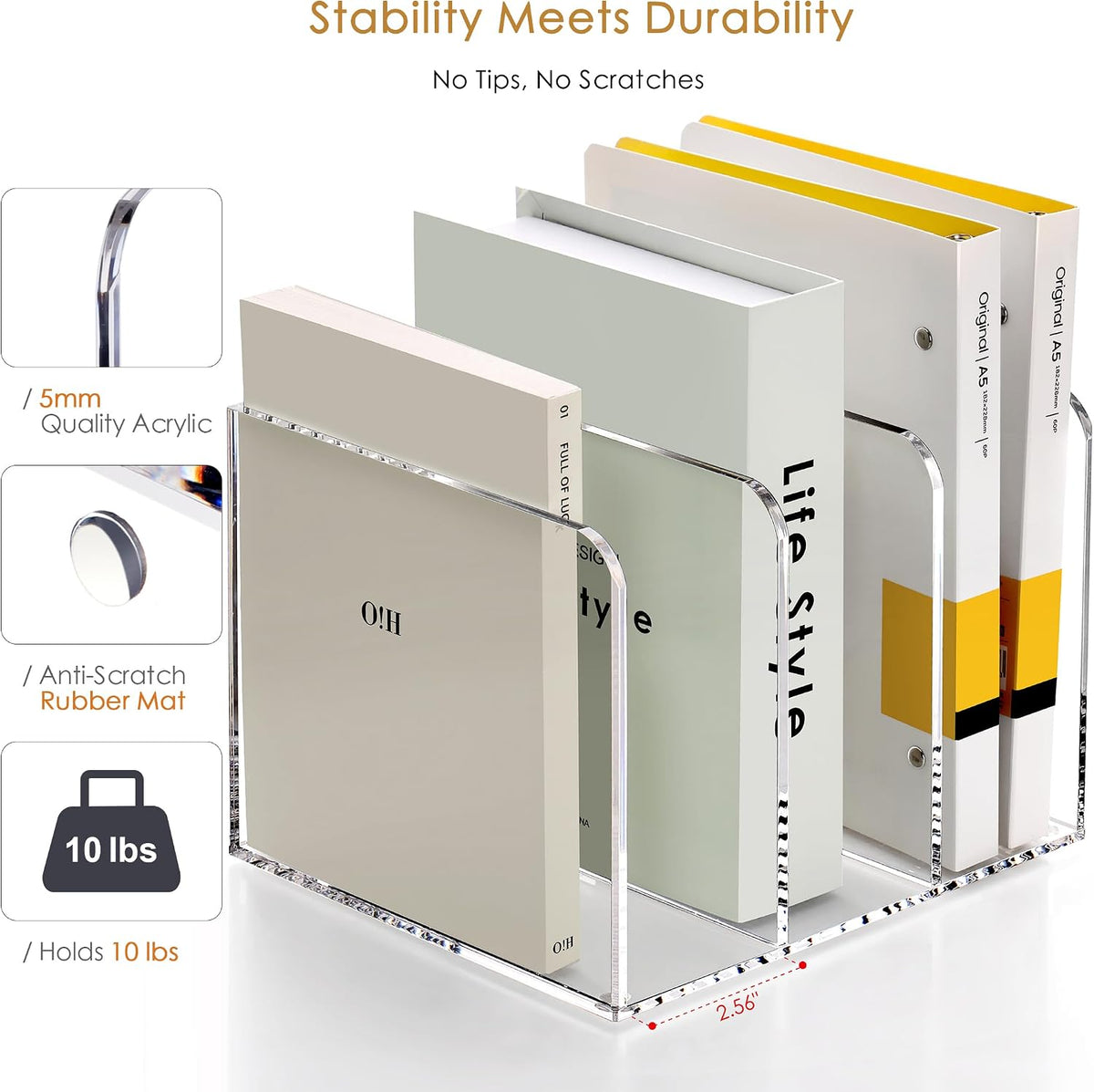 SANRUI Clear Acrylic Vertical Magazine File Organizer with 3-Slot, Clear