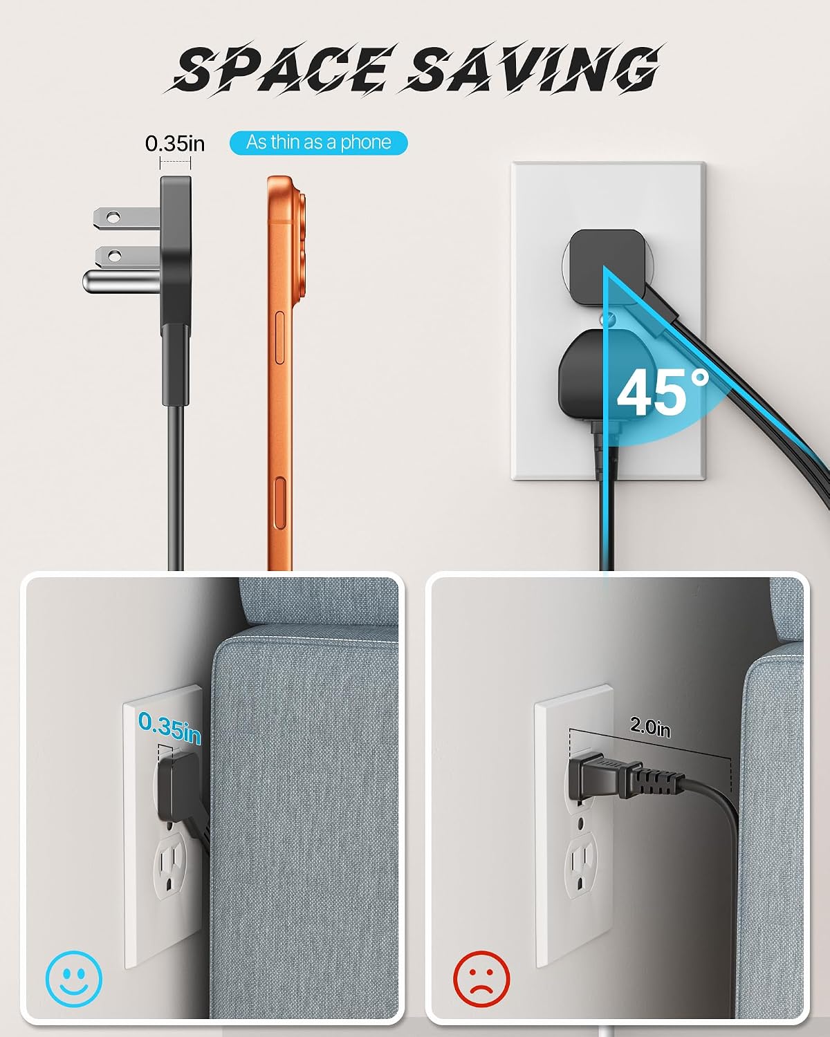 Mountable Power Strip, Wall Mount Surge Protector Power Strip with USB Ports,...