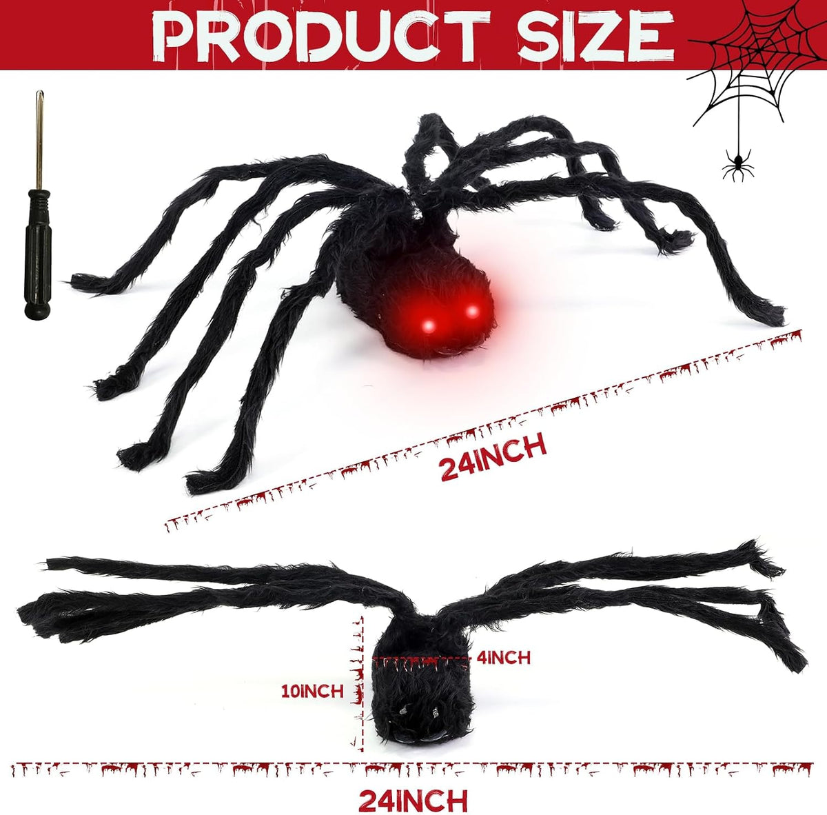 24'' Halloween Animatronics Giant Spider Up and Down Automatically