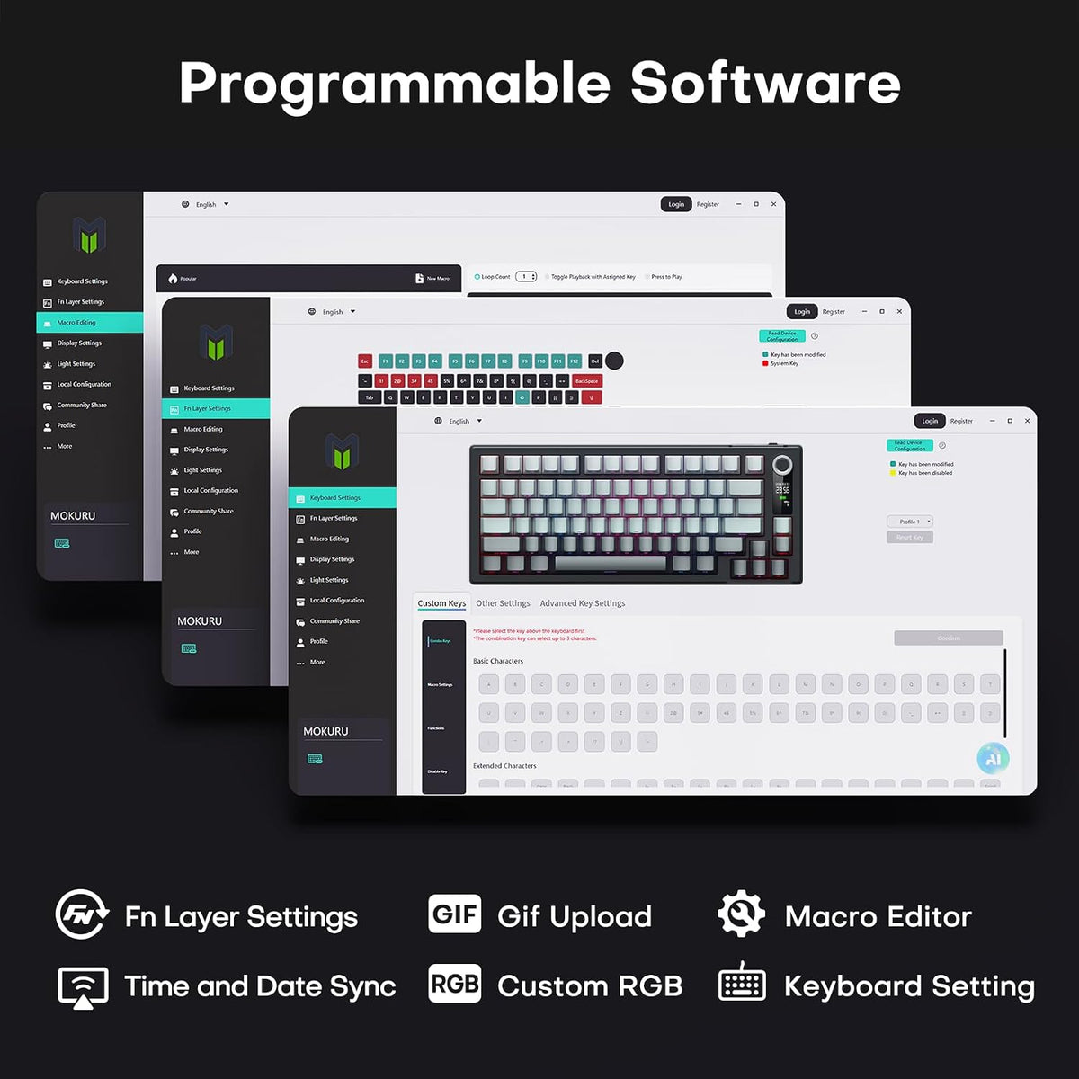 MOKURU Wireless Mechanical Keyboard, Three Mode BT/2.4G/USB-C, RGB Switching,...