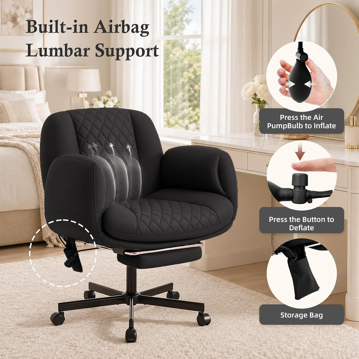 Criss Cross Office Chair with Footrest, Scratch-Resistant PU Leather, Black