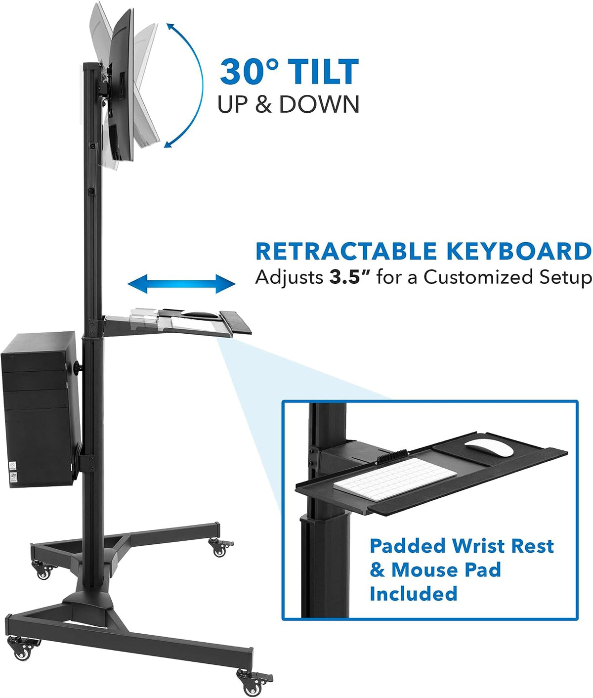 Mount-It! Dual Monitor Computer Cart – Mobile Standing Desk with Wheels, Roll...