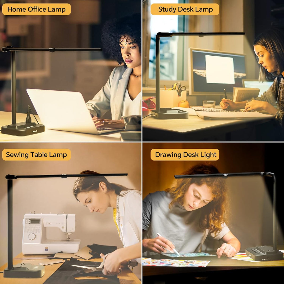 LED Desk Lamp for Home Office: Desk Light Double Head Adjustable with Power S...