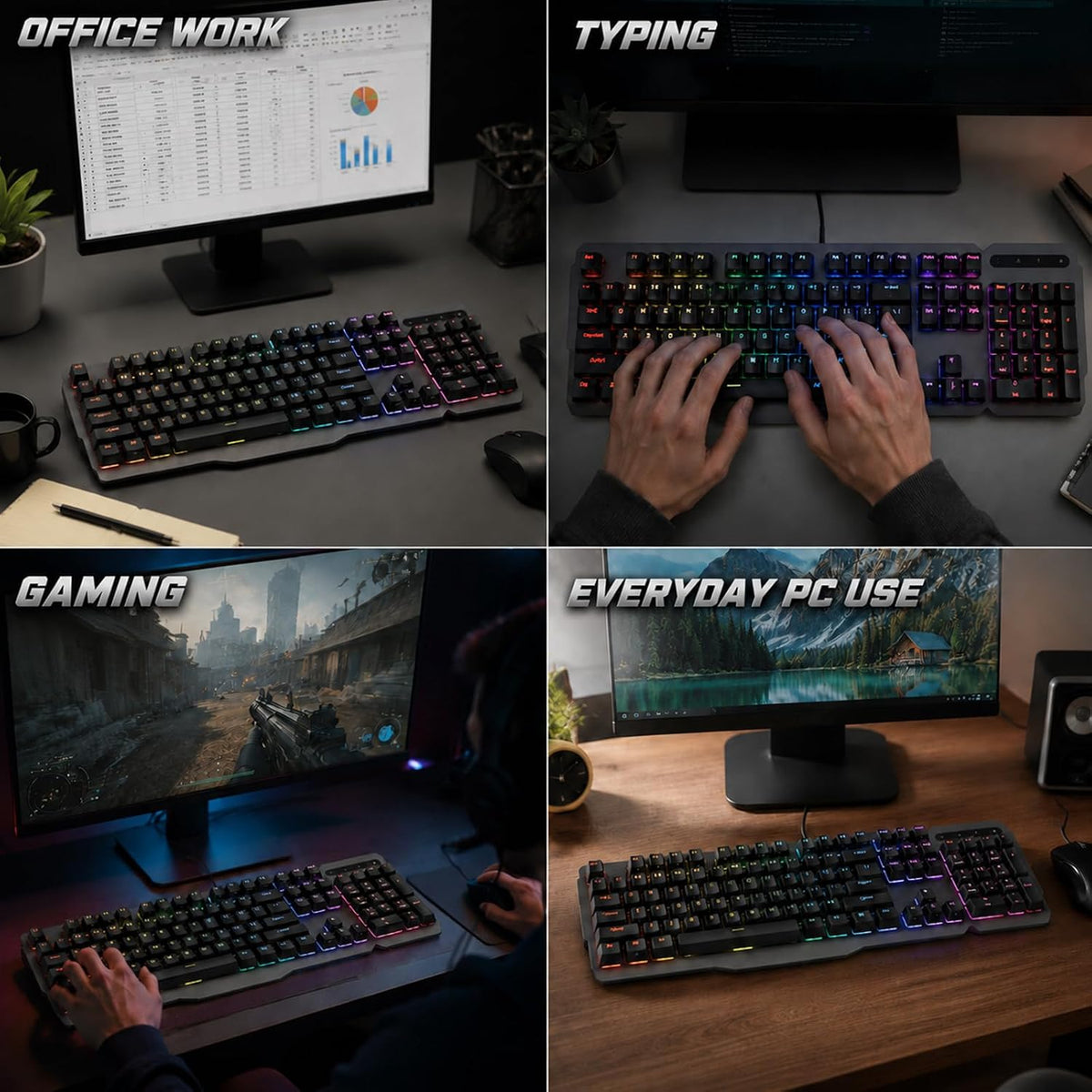 RK952 Wired Mechanical Gaming Keyboard, Full-Size 104 Keys, Aluminum Plate
