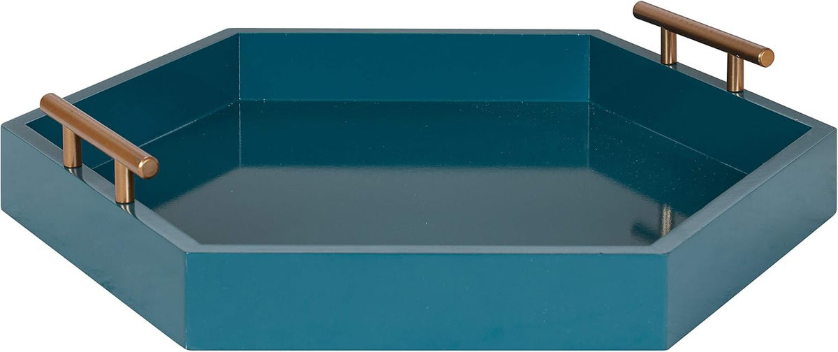 Kate and Laurel Lipton Modern Hexagon Tray, 18 x 18, Teal, Midcentury Decorat...
