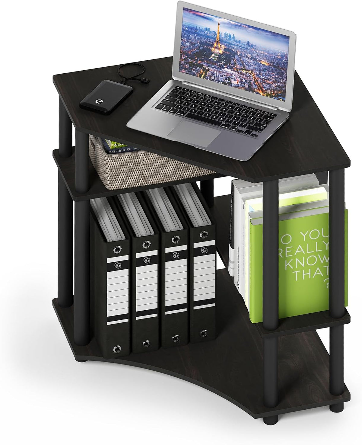 Furinno Turn-N-Tube Toolless Corner Baker Racks, Gaming Desk, Espresso