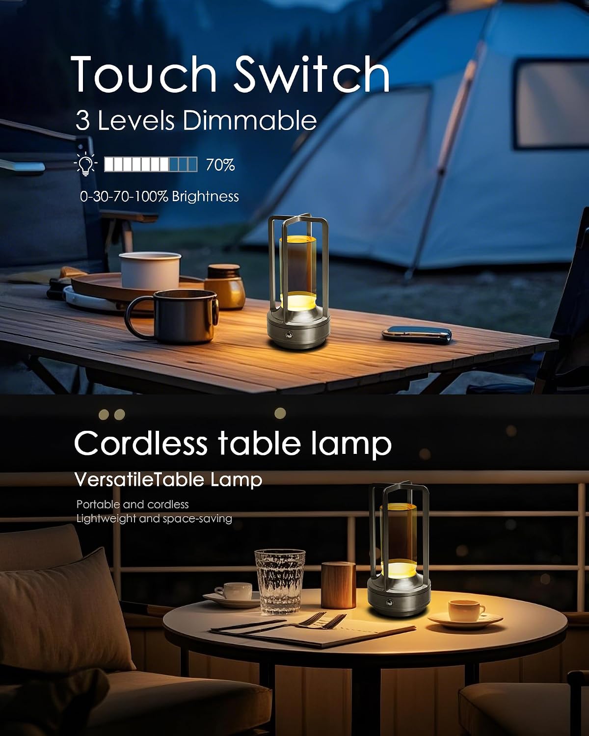 Set of 2 Cordless Table Lamps Rechargeable Desk Lamps Silver