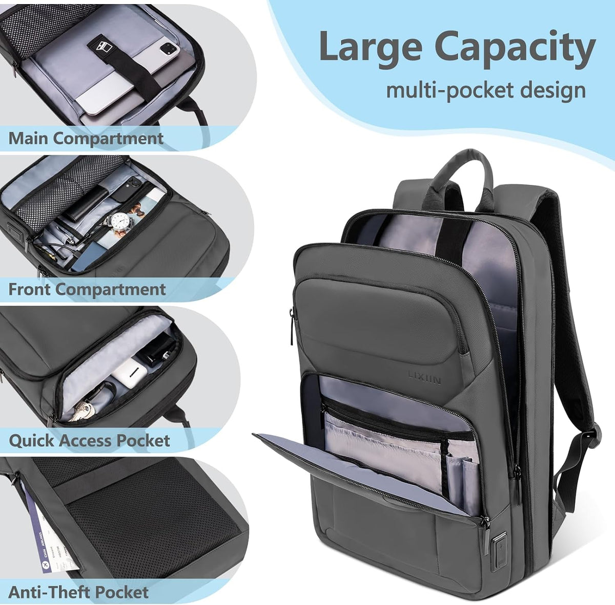 Backpack for Men Slim & Expandable Travel Laptop Backpack with USB Chargi...