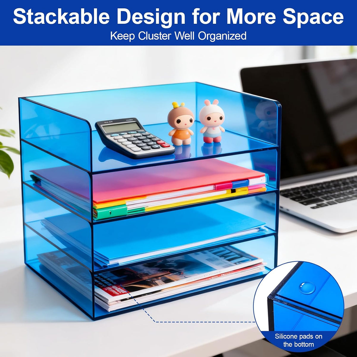 Gelite Acrylic File Organizer for Desk 4 Tiered Stackable Letter Tray Office ...