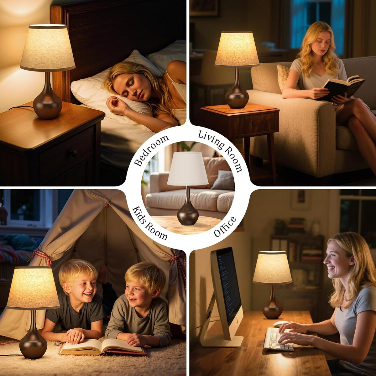 16.1" Touch Table Lamp for Nightstand, 3 Way Dimmable Small Bedroom Lamp