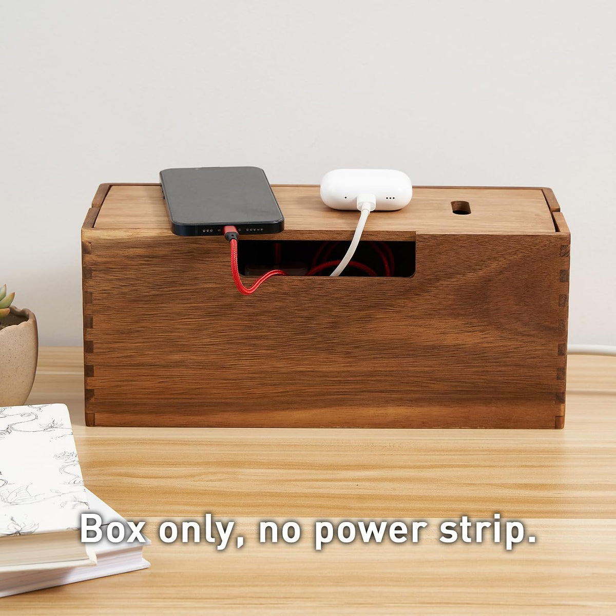 LiTY Acacia Wood Cable Management Box, Wooden Cord Hider & Organizer for ...