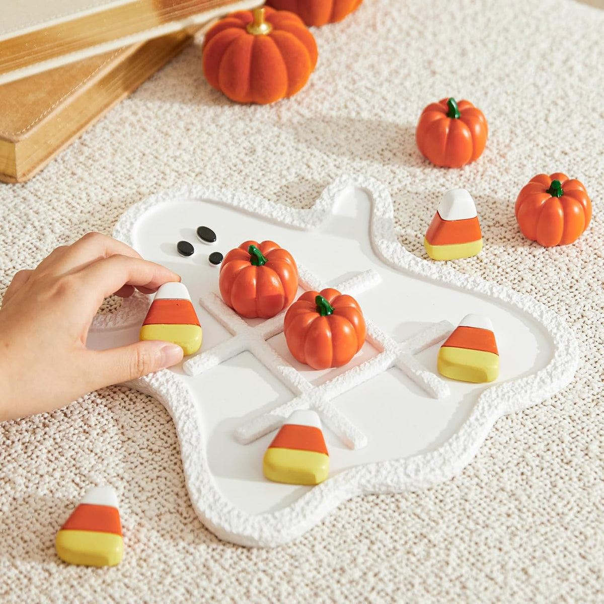 WDS WONDROUS Halloween Tic Tac Toe with Pumpkins, Fall Coffee Table Decor