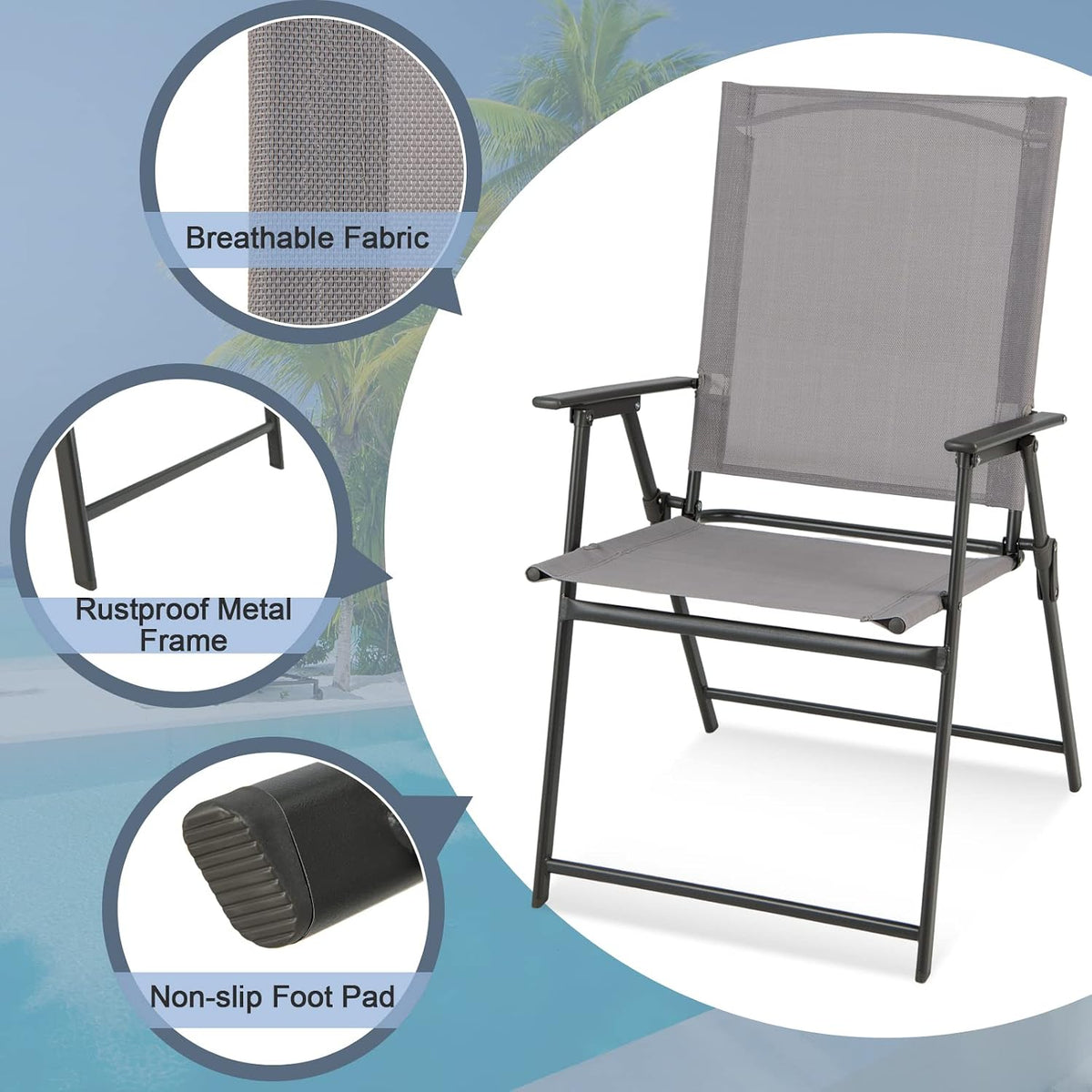 Tangkula Set of 4 Patio Folding Chairs, High Back Dining Chairs with Weather-...