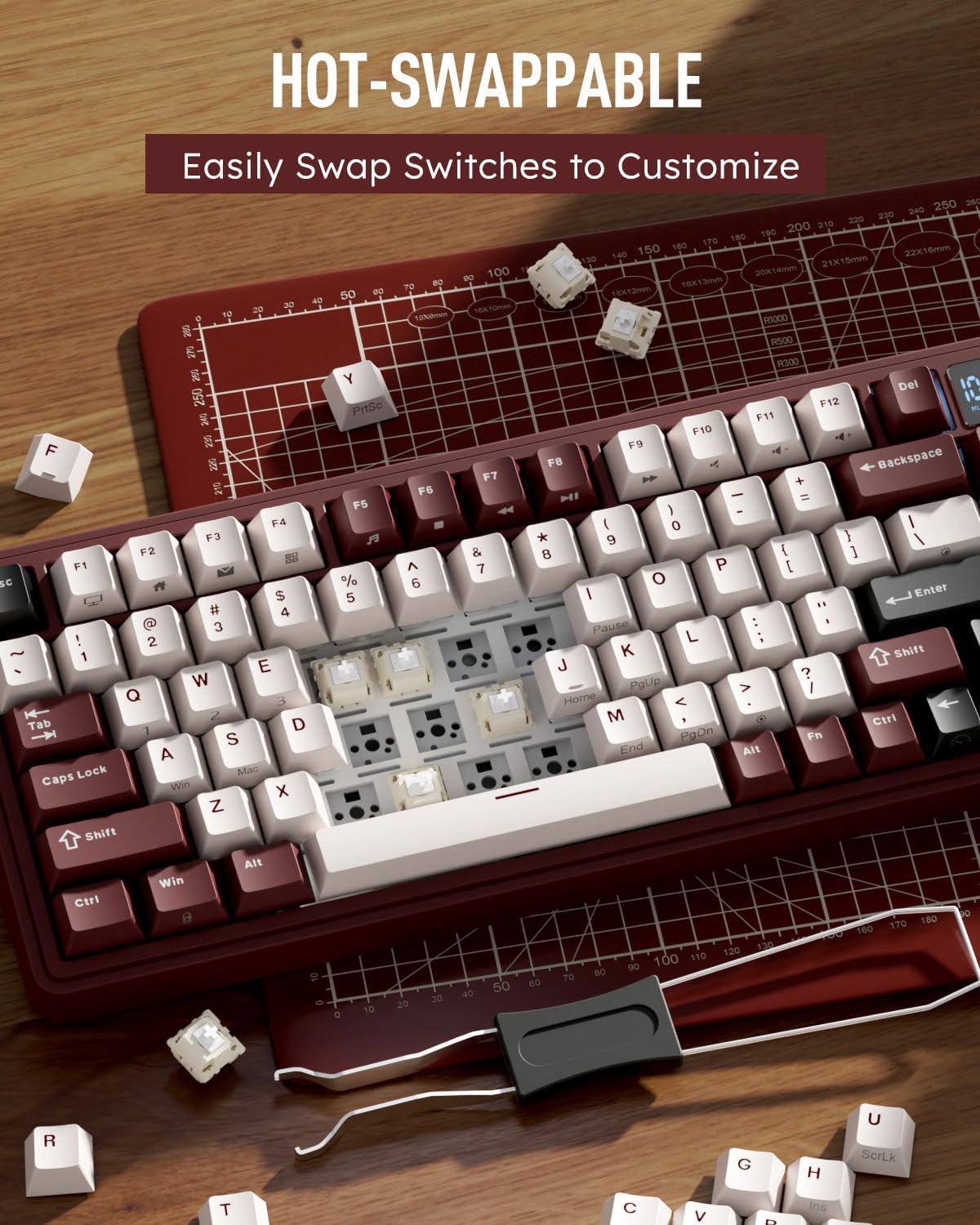 RK ROYAL KLUDGE M100 Wireless Mechanical Keyboard with Screen & Knobs, Red