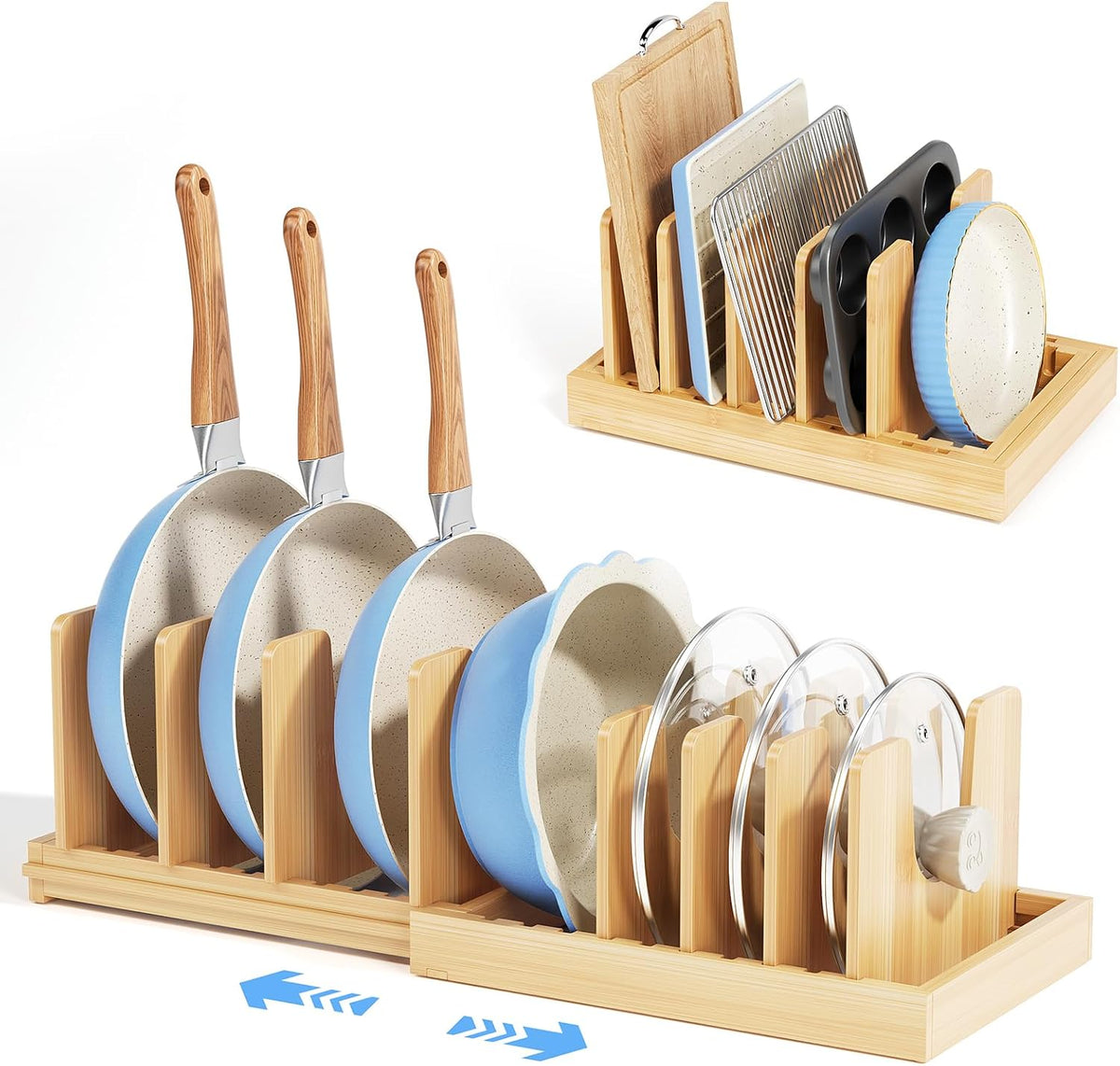 ORDORA Pots and Pans Organizer, Expandable Pot Lid Organizer under Cabinet