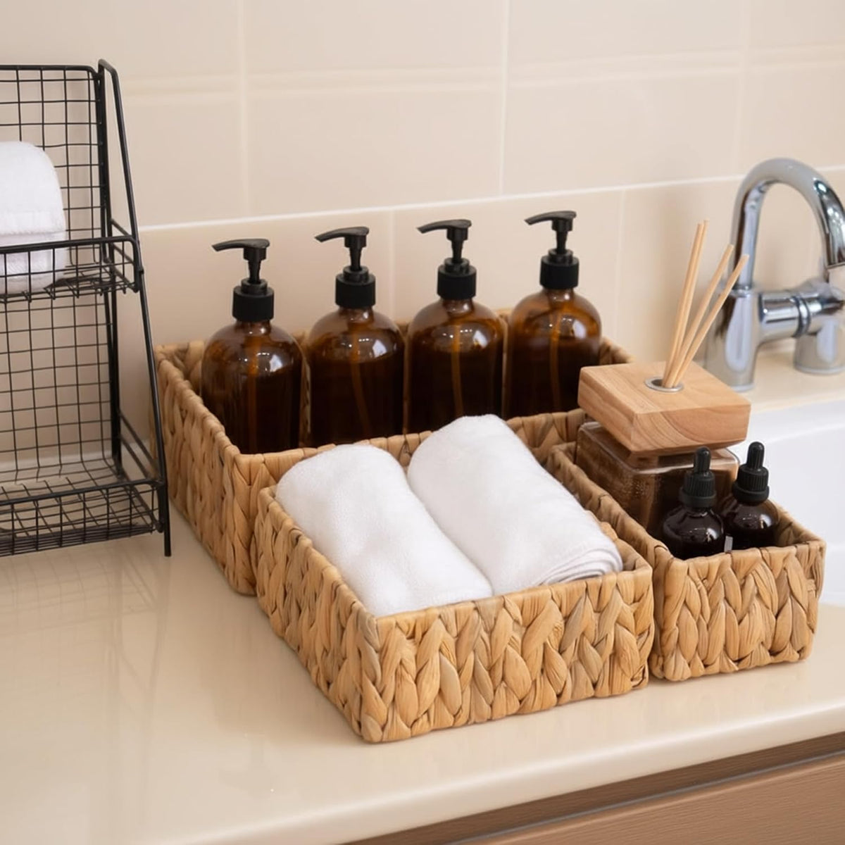Handwoven Water Hyacinth Wicker Baskets for Organizer Set of 3