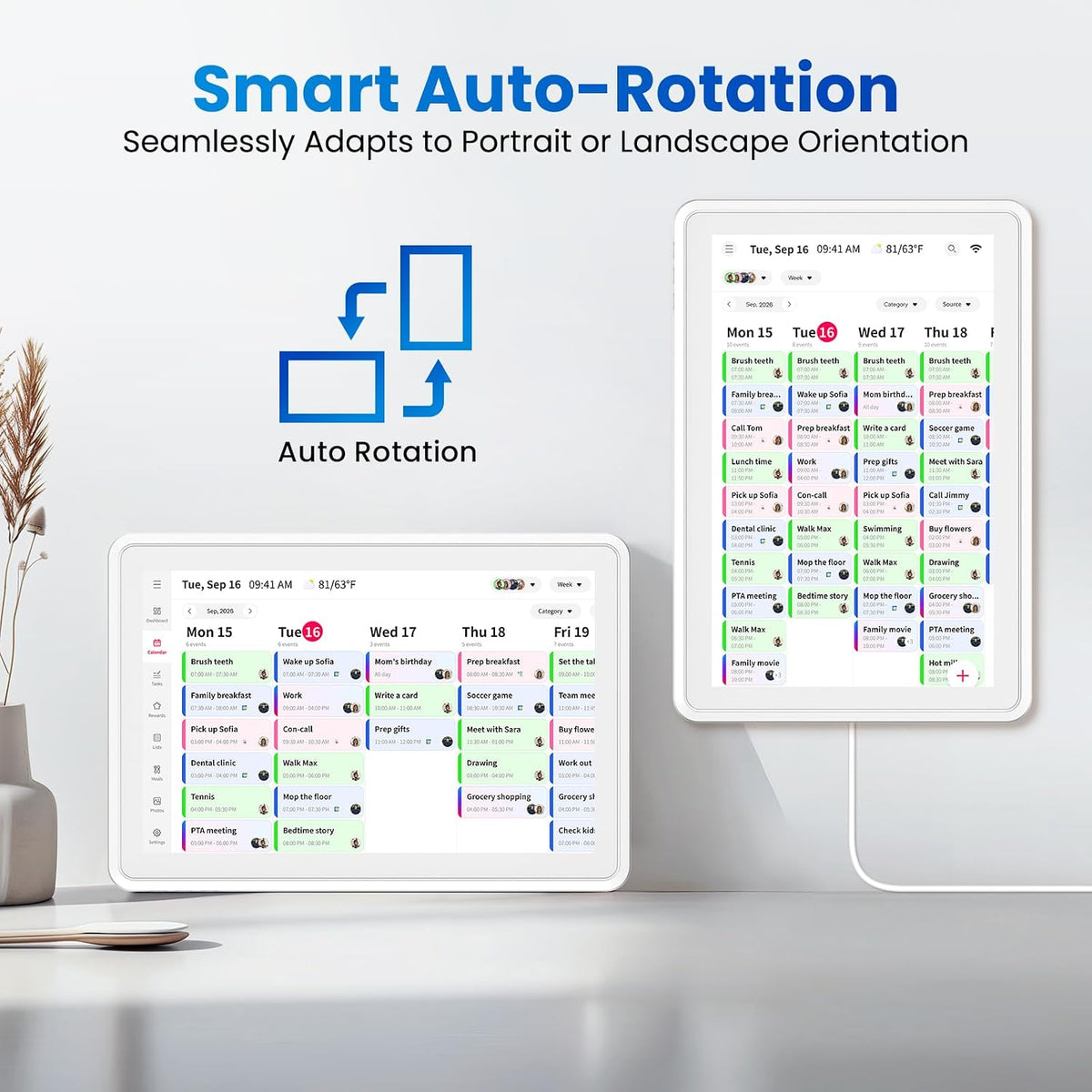 Skyzoo 14" Digital Calendar Wall Touch Screen – Chores, Meals & Photos