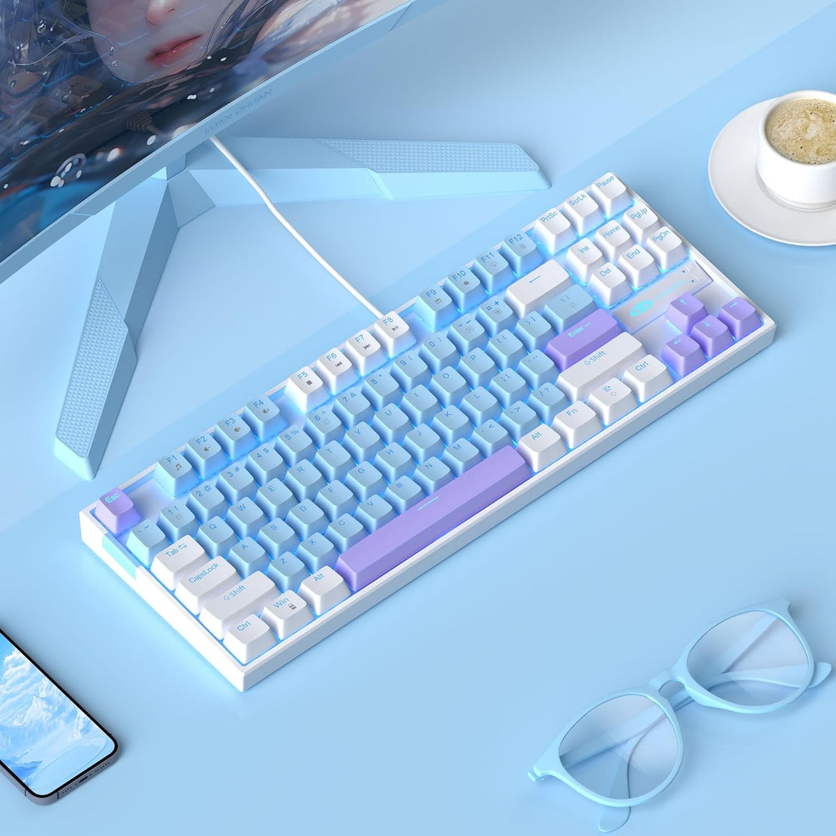 MageGee 75% Mechanical Gaming Keyboard, Blue Switch, LED Blue Backlit, 87 Key...