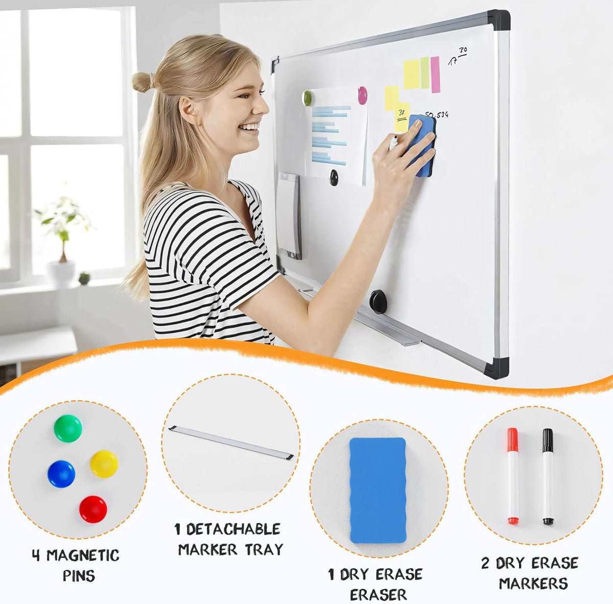 OLIXIS 24" x 48" Magnetic White Board, Dry Erase Board for Wall, Wh...