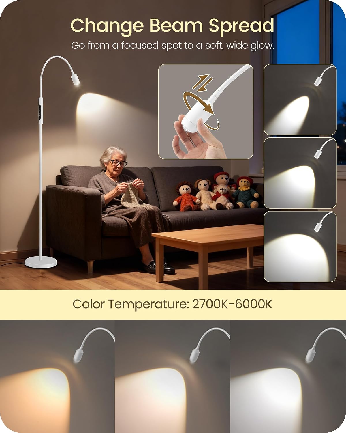 Reading Floor Lamp, 74.2" Tall LED Lamp, with 360° Flexible Gooseneck &a...