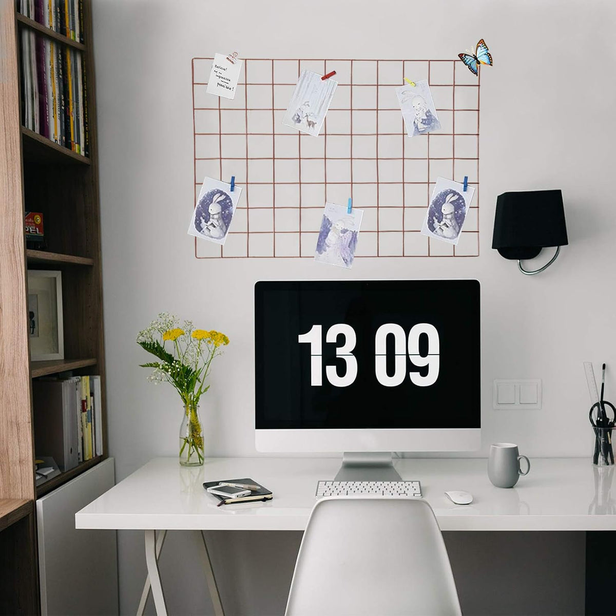 2 Pack Large Wall Grid Panels with Light and Clips, Photo Display Board, Pict...