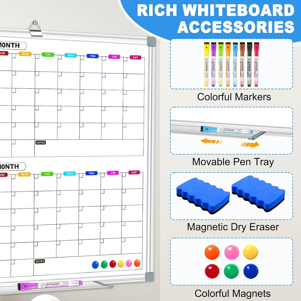 4 Month Calendar Whiteboard for Hanging Wall Mount, 36" x 24"