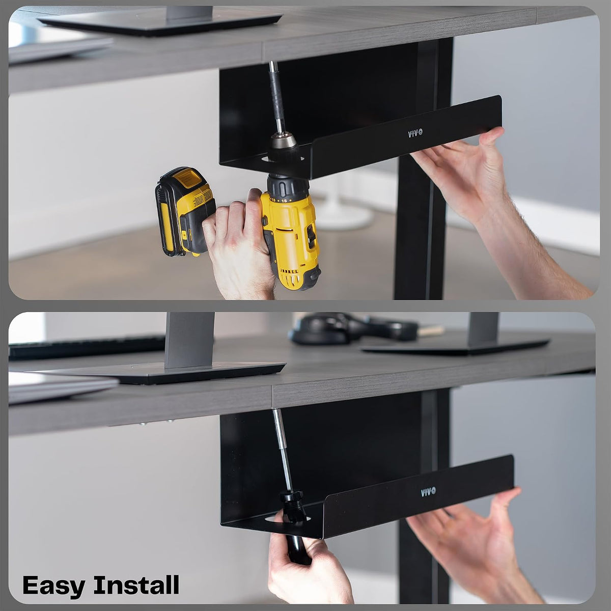 VIVO Black 17 inch Extra Deep Cable Management Tray, DESK-AC16-1C