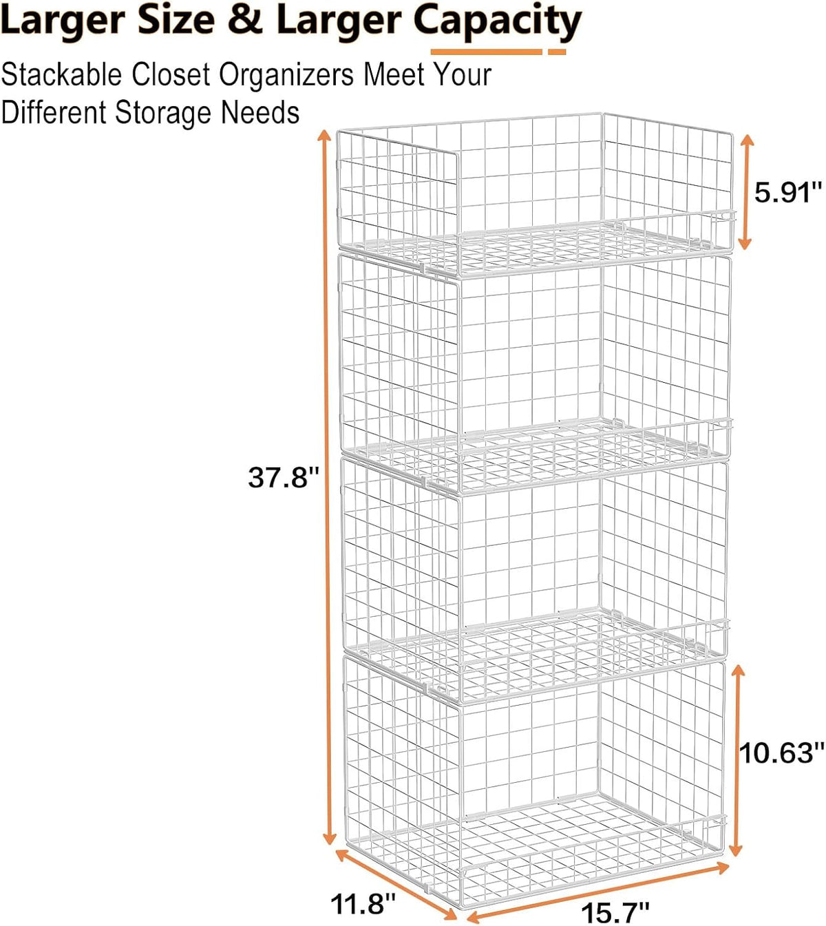 Yociyoga 4 Tier Stackable Closet Organizers and Storage Shelves, Foldable Clo...