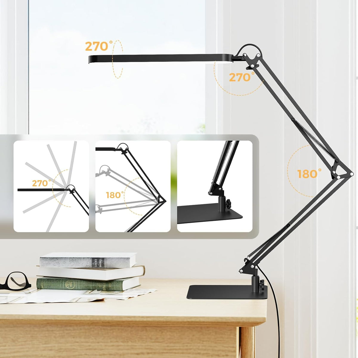 SKYLEO LED Desk Lamp with Slim Base - Adjustable Swing Arm Desk Light, Dimmab...