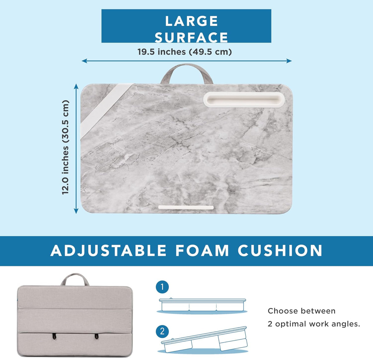 LAPGEAR Elevation Lap Desk – White Marble, Fits 15.6” Laptops
