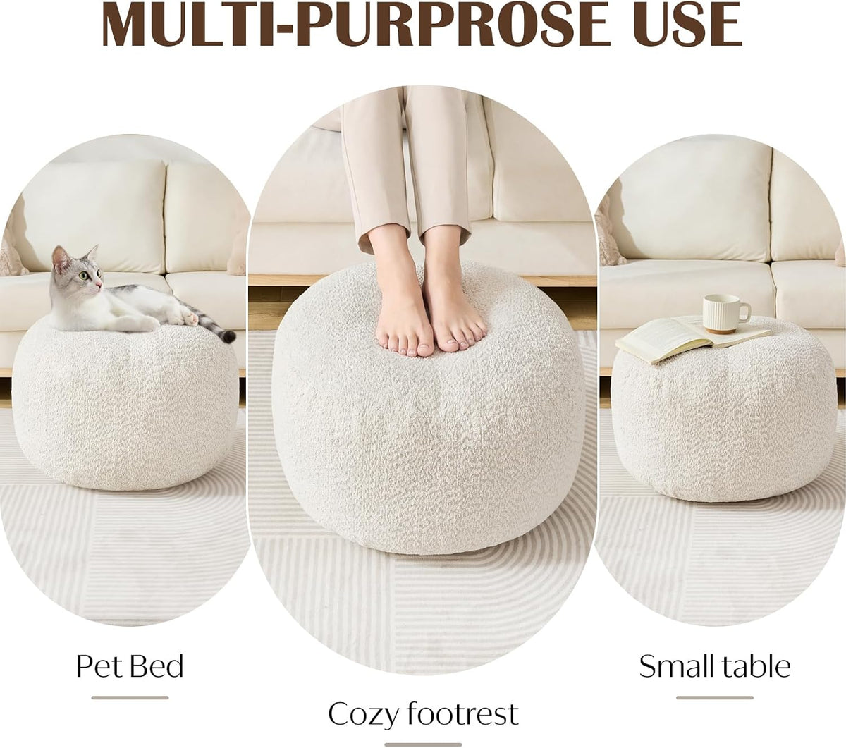 SHOUREN Stuffed Round Ottoman,Pouf Ottoman Foot Rest,18 X 14,White