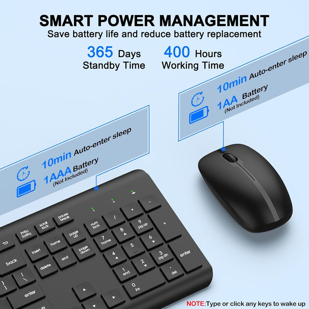 Wireless Keyboard and Mouse Combo, Full-Size Silent Ergonomic Keyboard and Op...