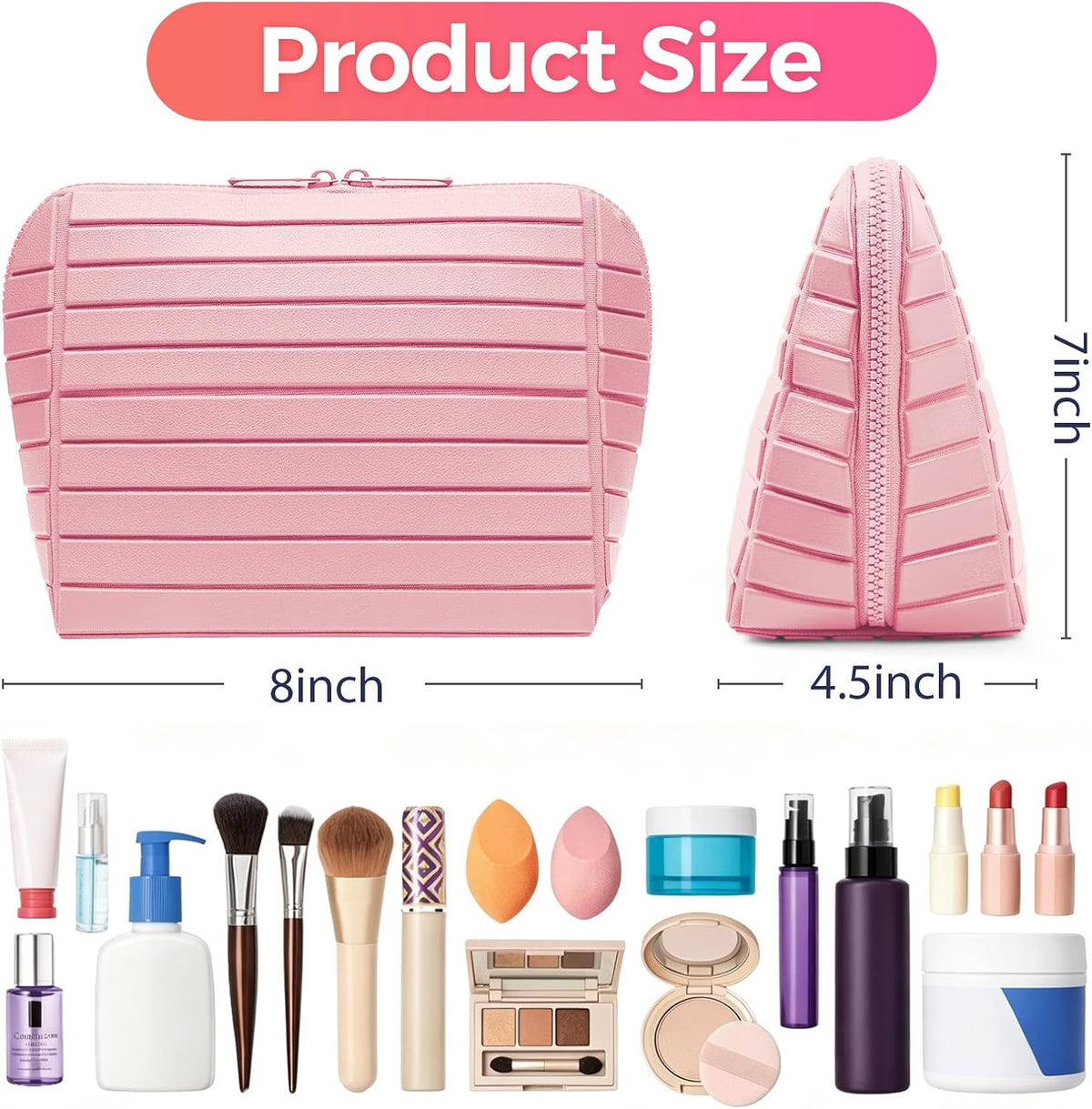 Travel Makeup Organizer Bag with Fold-Down Design and Adjustable Dividers, 27...