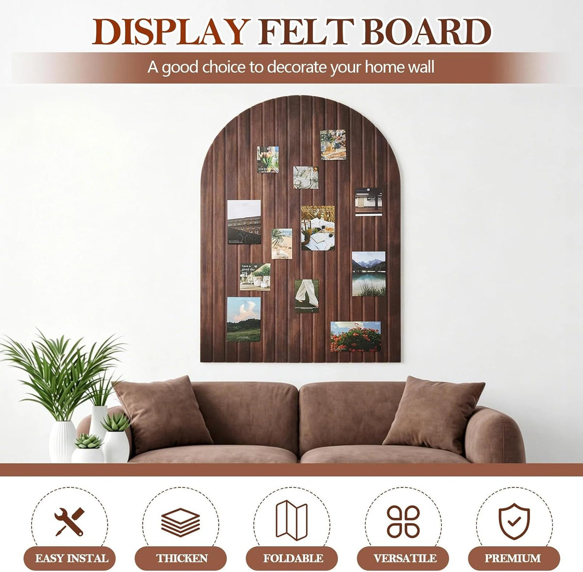 Mindsoft 35" x 24" Integrated Arched Felt Bulletin Board, Walnut Wo...