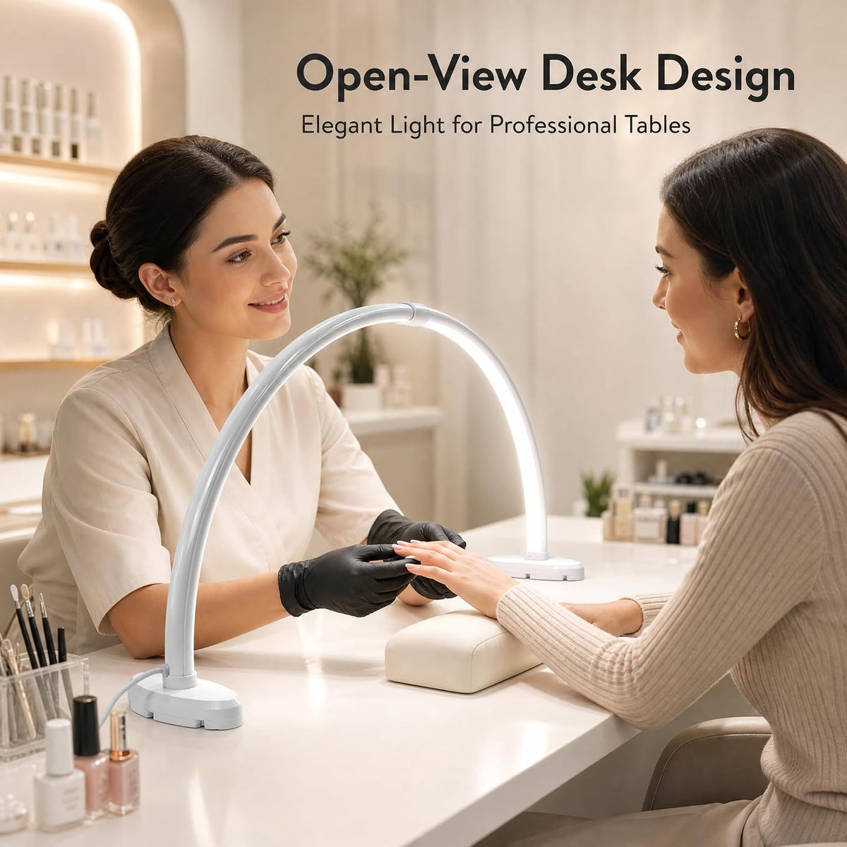 Half Moon Nail Light, 180° No Shadow LED Nail Desk Lamp with Foldable Height ...