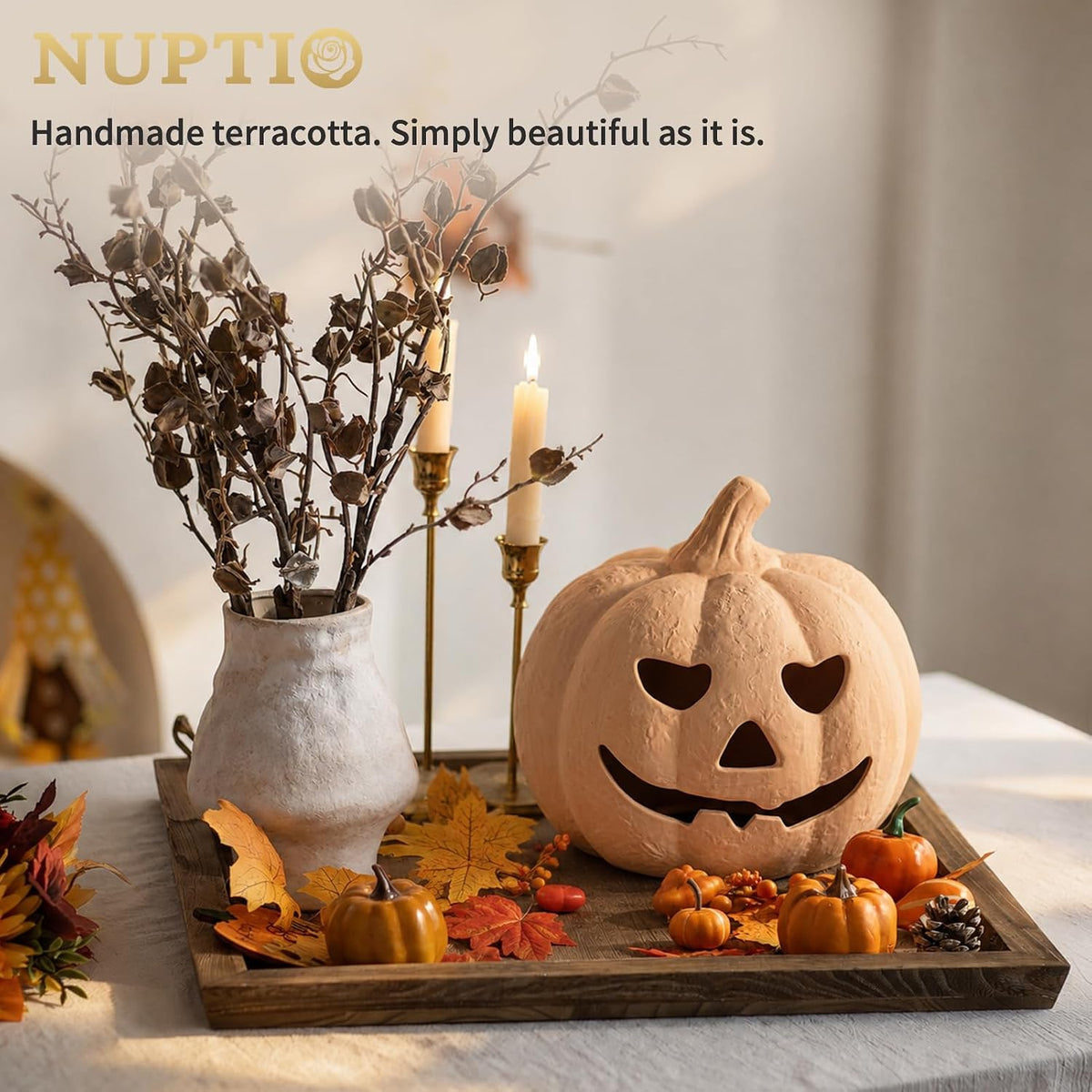 NUPTIO Terracotta Pumpkin Halloween Thanksgiving Outdoor Porch Decor, 10"H