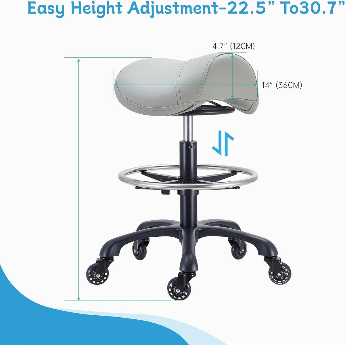 Saddle Salon Stool with Footrest,Heavy Duty, Adjustable Height((22.5" -3...