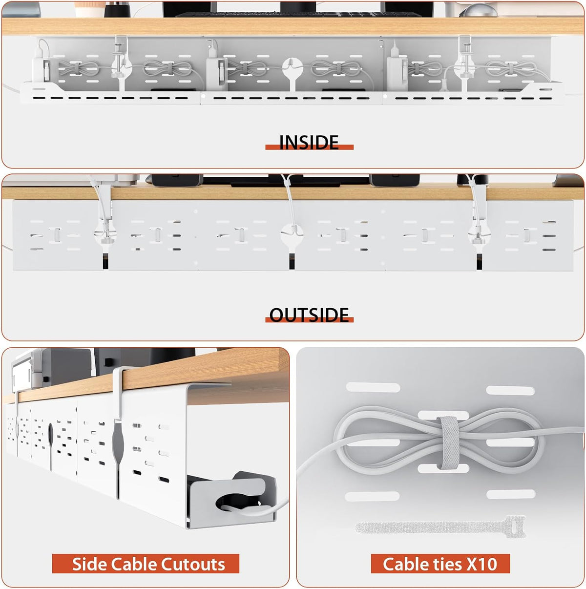 Univivi Under Desk Cable Management Tray, Cable Management, 48 inch, White