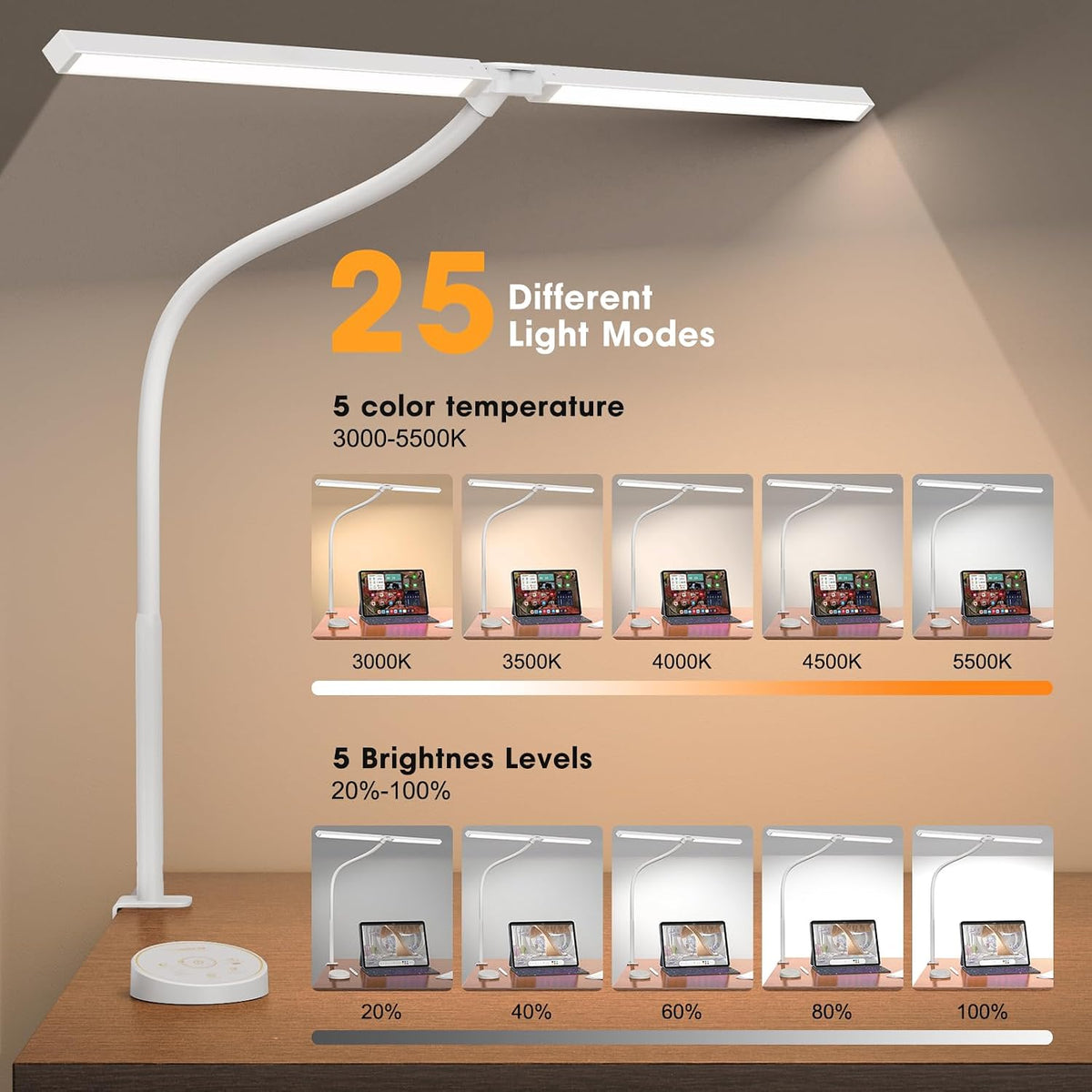 Pzloz Led Desk Lamp for Office Home - Eye Caring Architect lamp with Clamp,Du...