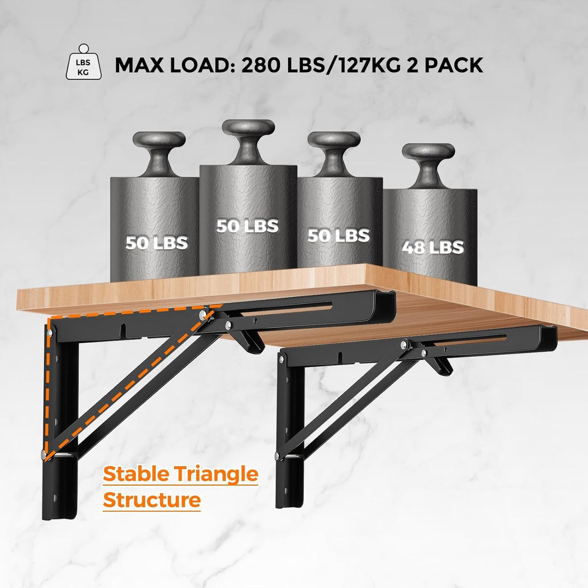Ravinte Matte Black Folding Shelf Brackets, 16 Inch, 4 Pack