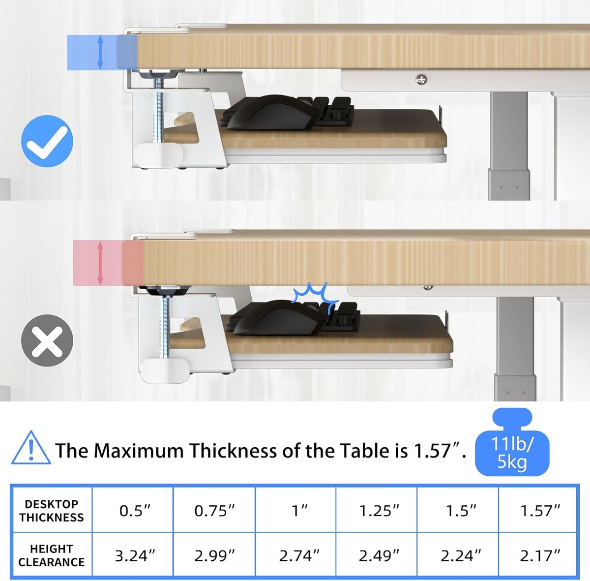 suptek Keyboard Tray Under Desk Pull Out with C Clamp Mount, Computer Keyboar...