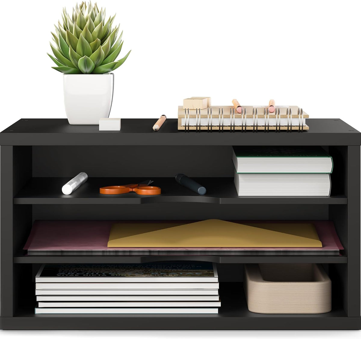 Ballucci File Organizer, 3-Tier Document Paper Sorter, Stackable Wood Desk Or...