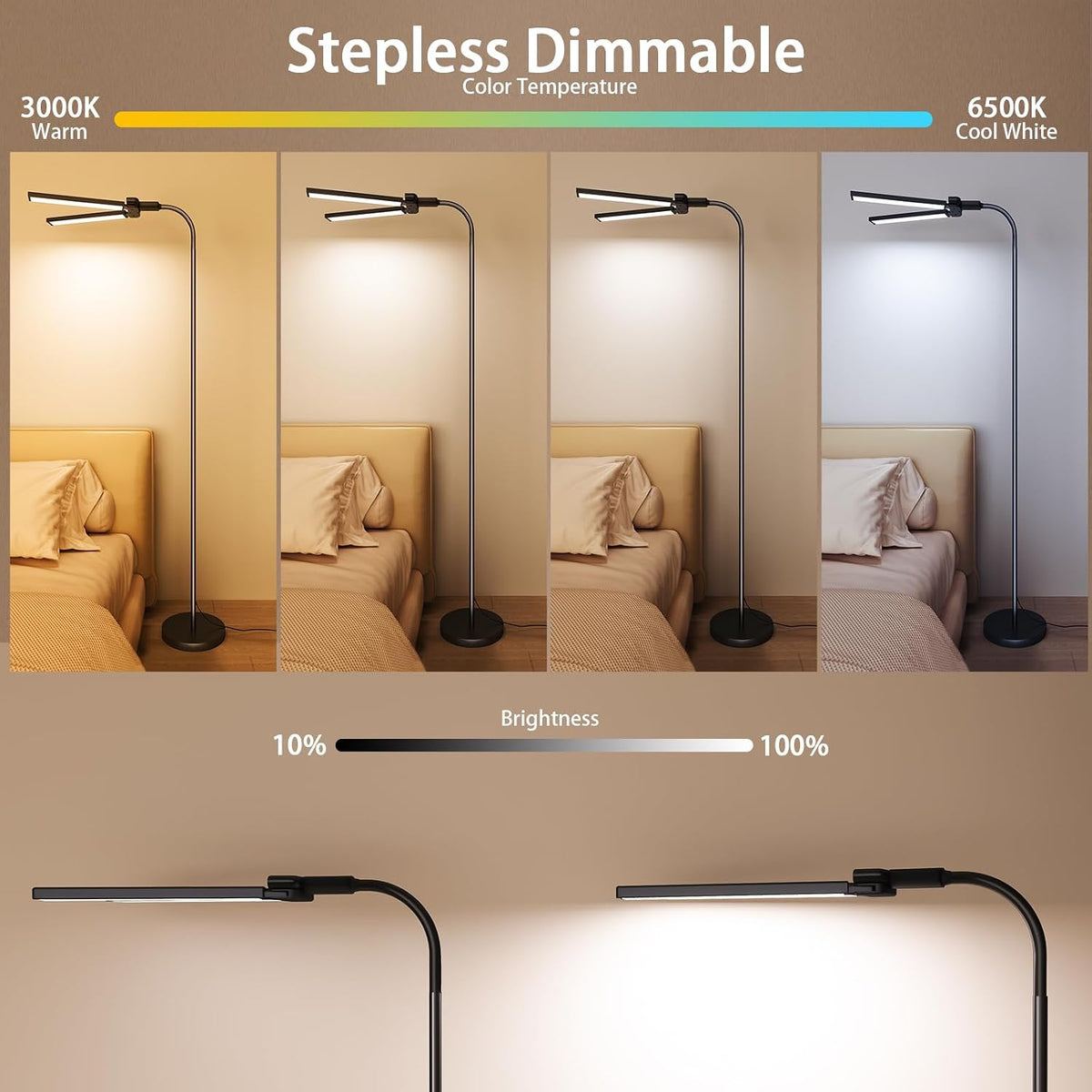 SIBRILLE LED Floor Lamp, 24W Dual Head Dimmable Standing Lamp with Remote &am...