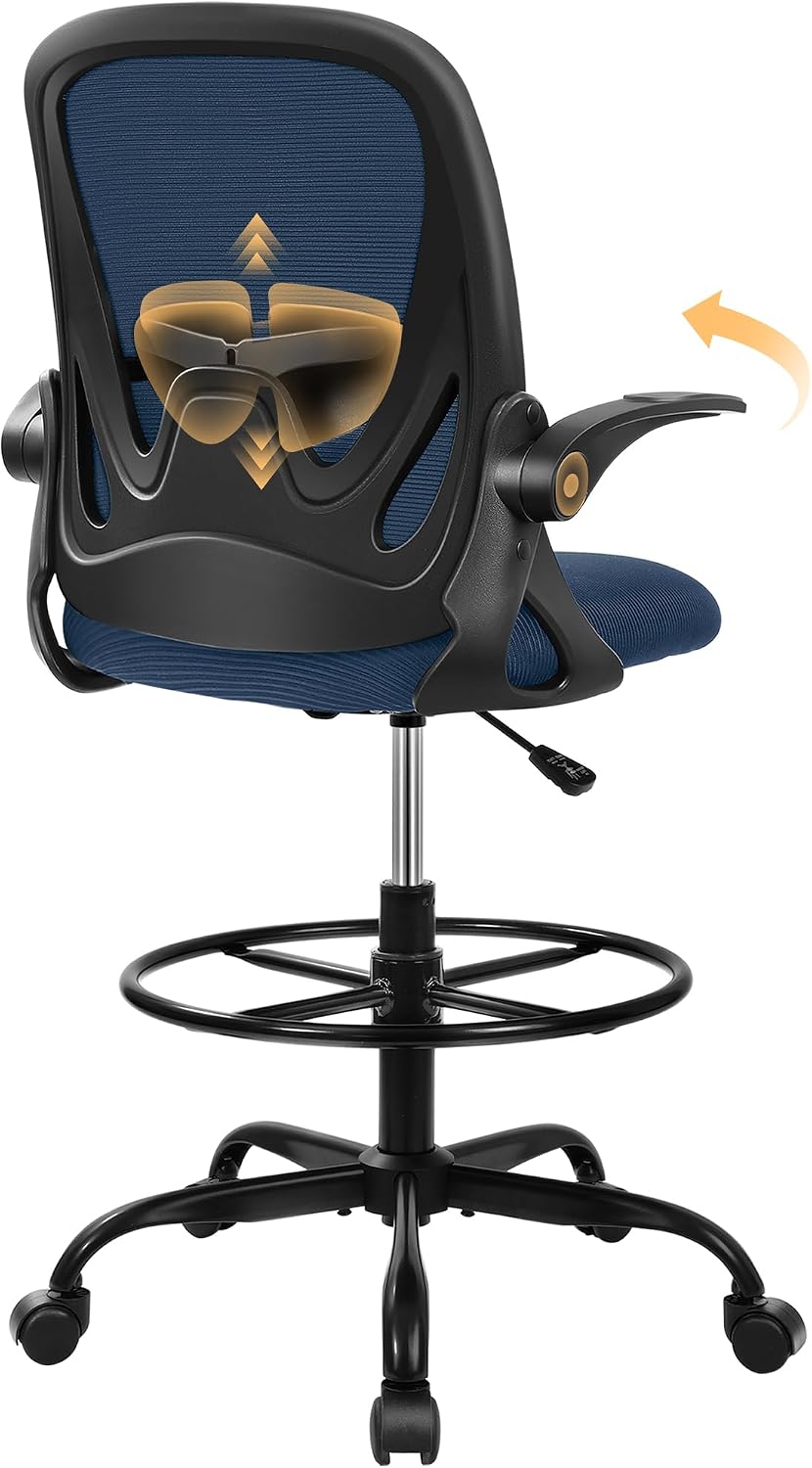 Primy Drafting Chair Tall Office Chair with Flip-up Armrests Executive Ergono...