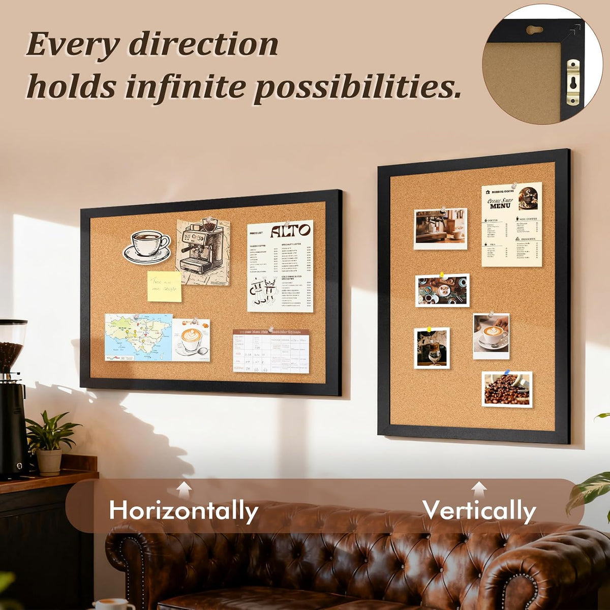 WALGLASS Cork Board 36" x 24" Black Wooden Frame Bulletin Board for...