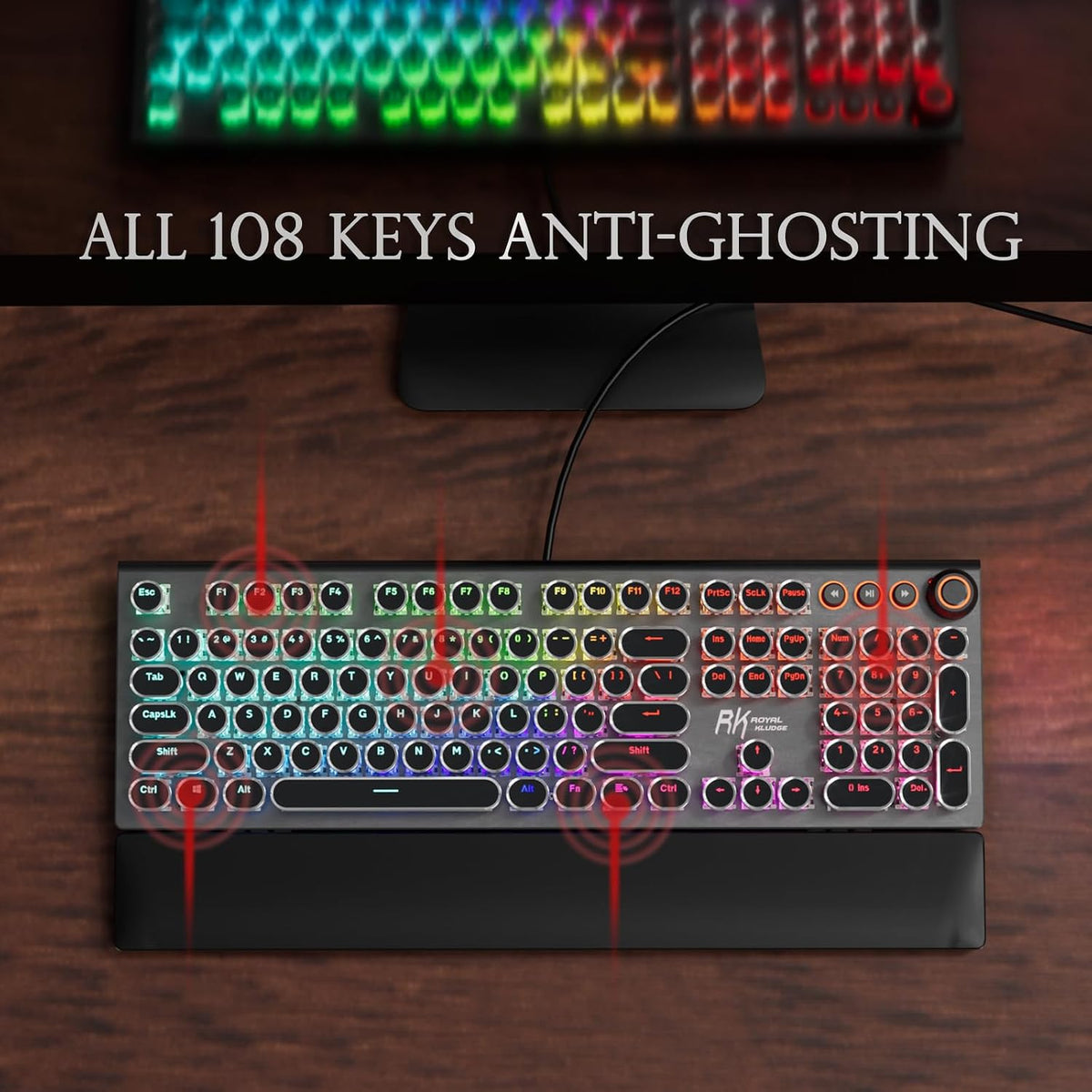 RK ROYAL KLUDGE X108 Typewriter Keyboard with Knob, Wired Mechanical Gaming K...