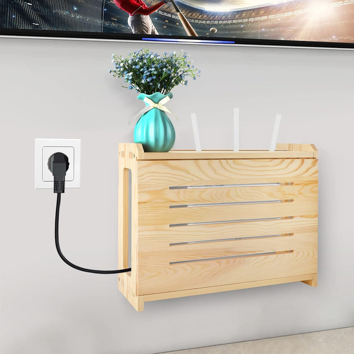 Wooden Router Shelf Wall Mount WiFi Router Storage Box Modem Cable Router Cov...